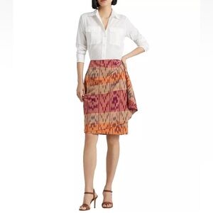 Lauren Ralph Lauren Black Label Geo-Motif Cotton-Linen Wrap Skirt Size 16